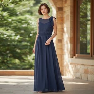After Six Elegant Navy Blue Chiffon Maxi Dress | Formal / Bridesmaid | Size 8